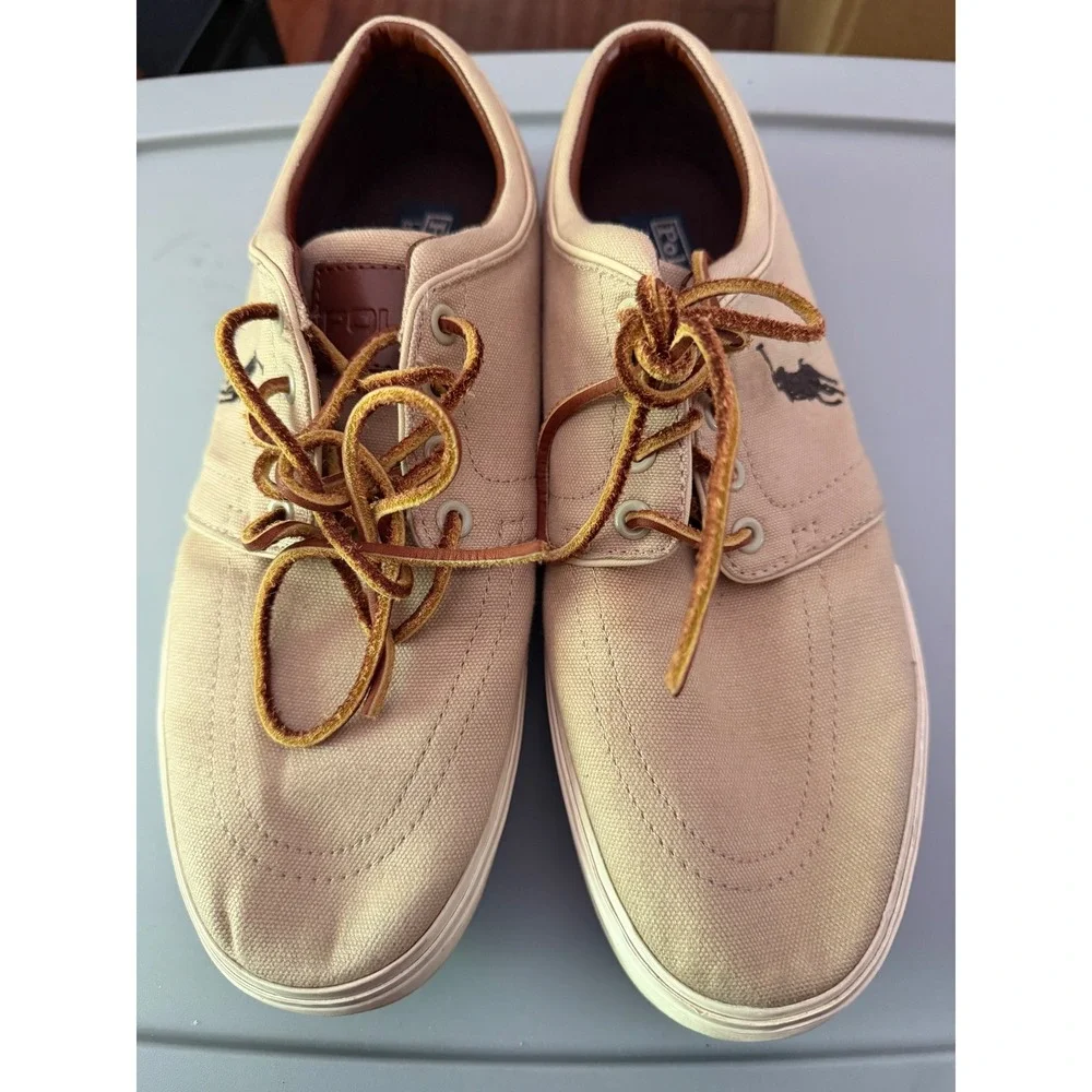 Polo Ralph Lauren Faxon Low Tan Canvas Sneakers Leather Laces 11D 00001629 L12